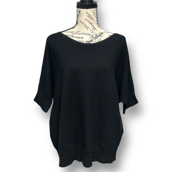 NWT Vila Milano XL Black Ribbed Knit Top Relaxed Minimalist Neutral Office Comfy - Picture 2 of 7